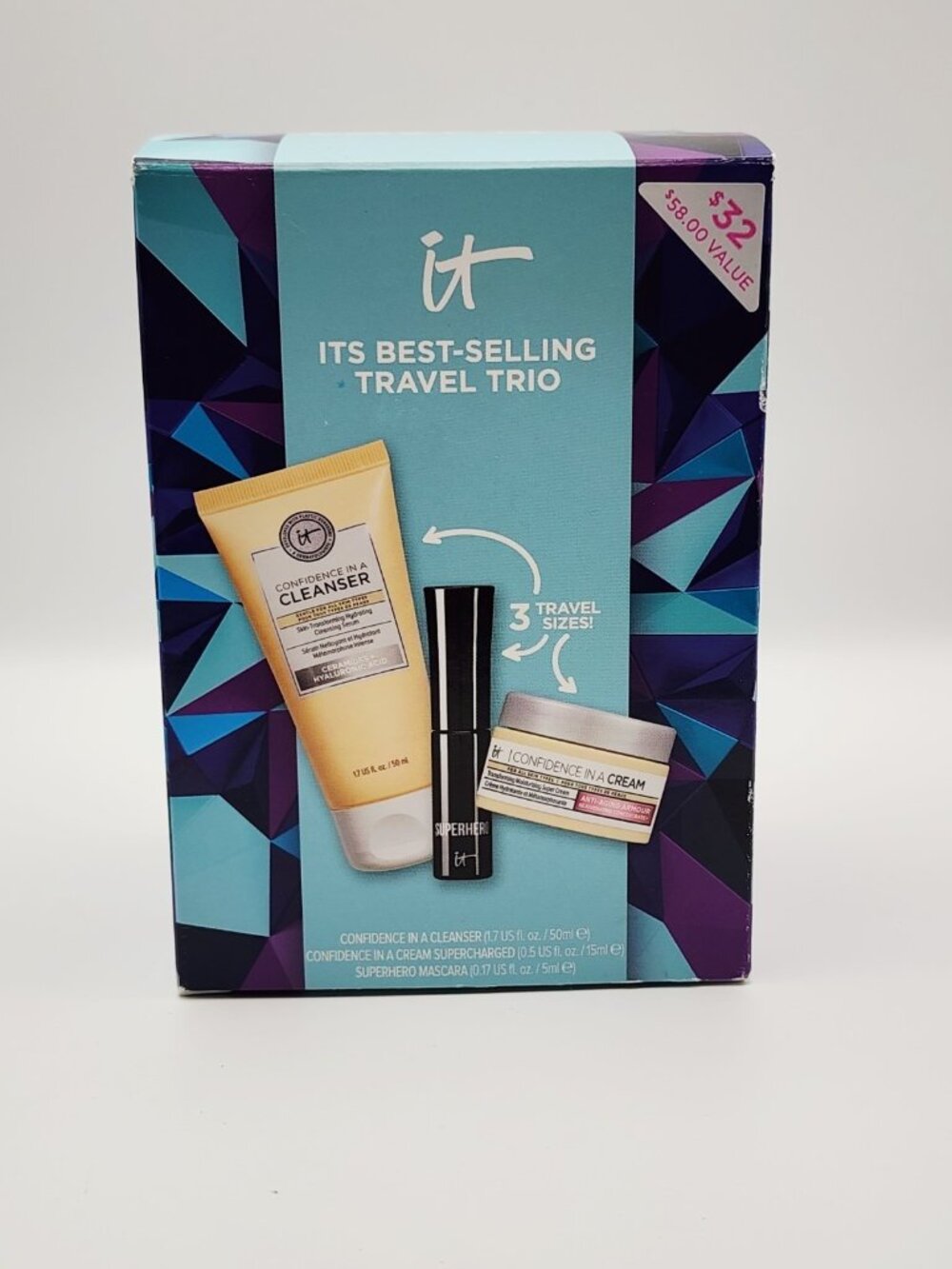 IT Cosmetics Confidence Travel Trio Gift Set- Cleanser, Moisturizer, Mascara NIB